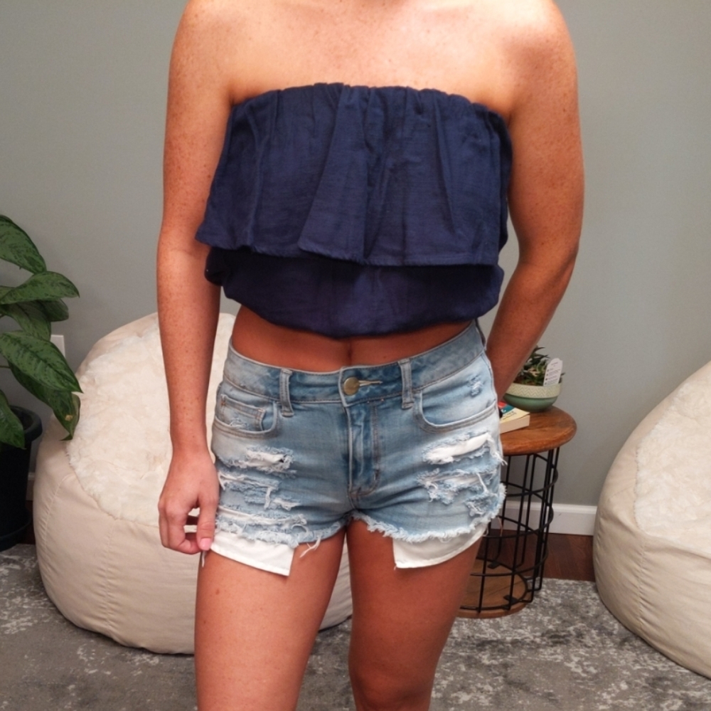Aerie Strapless Crop Top Blue XS
